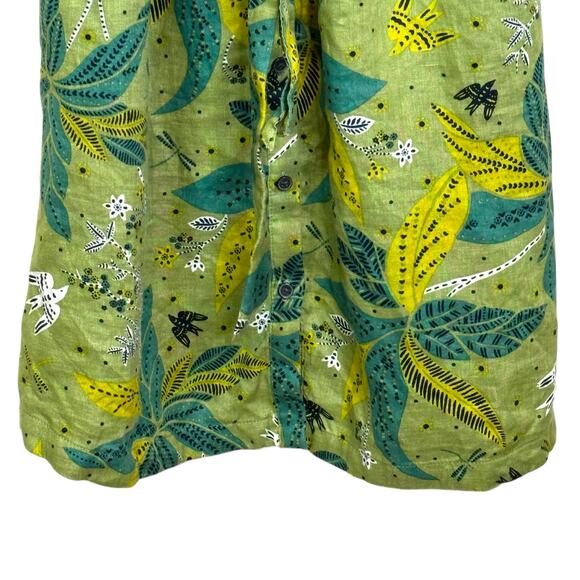 Boden Size US 12L Green Print 100% Linen Ada Midi Belted Shirt Dress Pockets - Picture 6 of 11